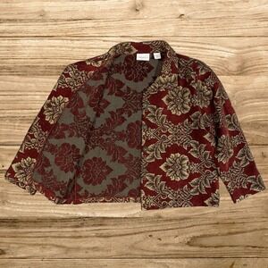 Parisian Works Vintage Burgundy Gold Tapestry Floral Damask Jacket Womens Large